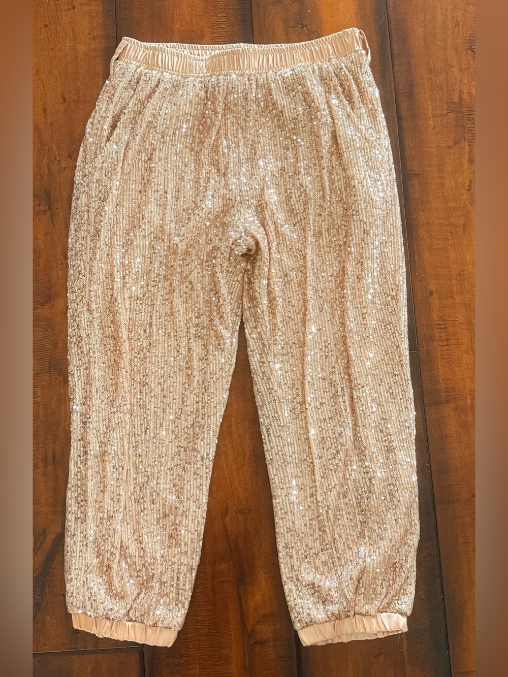 Style Rack Sequin Jogger Pants - Champagne Gold